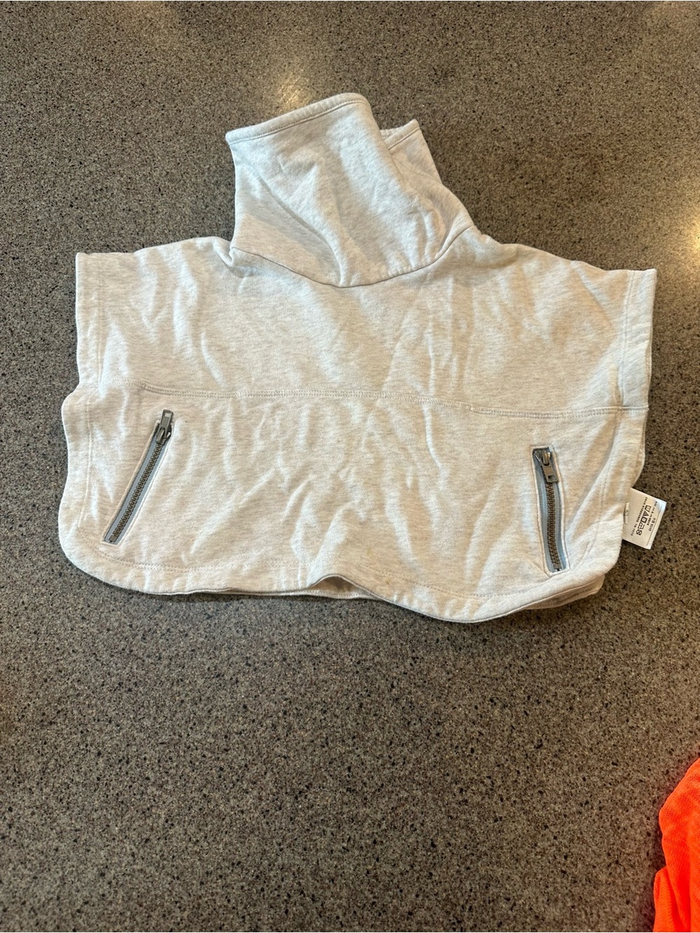Light Gray Mock Neck Zip Pocket Poncho